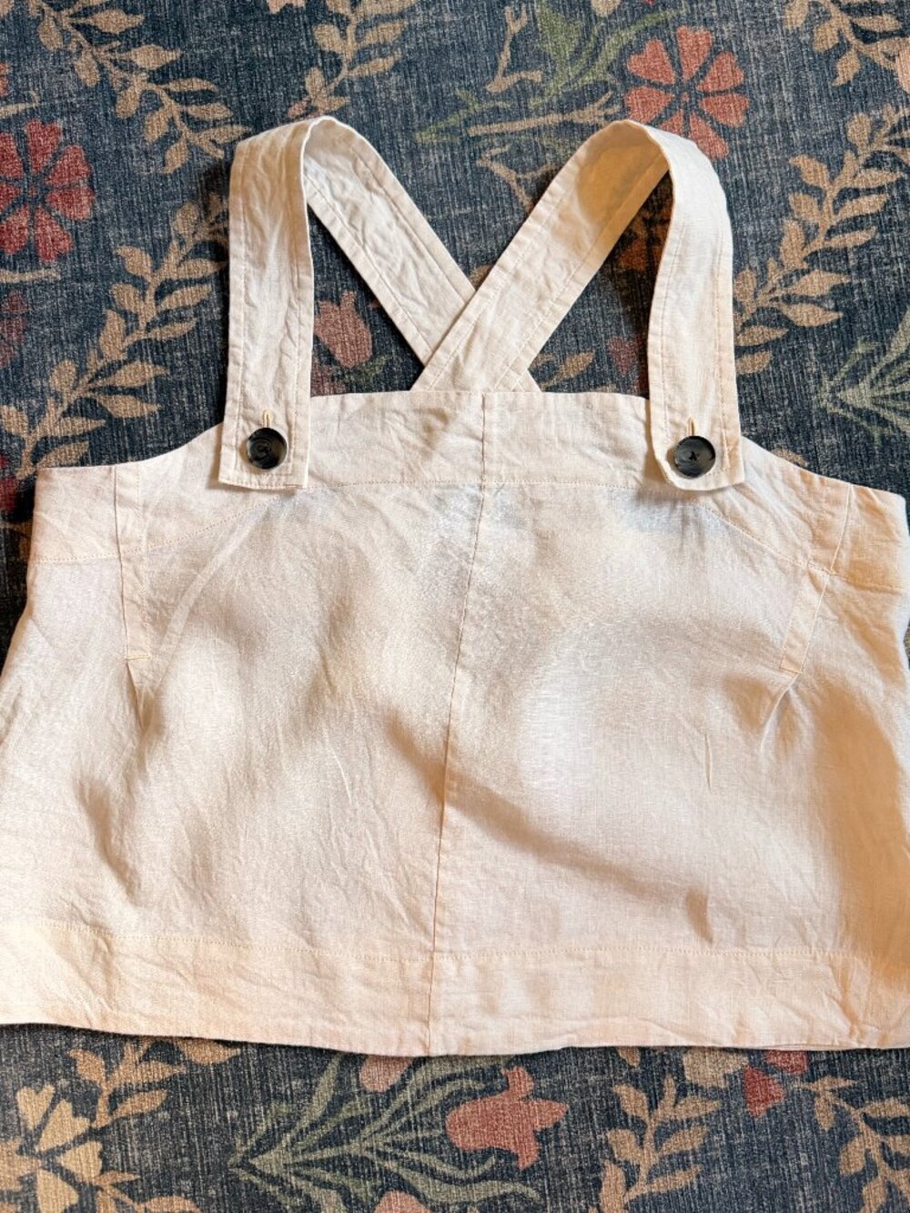 Cropped Cream Linen Tank with Button Accent Straps